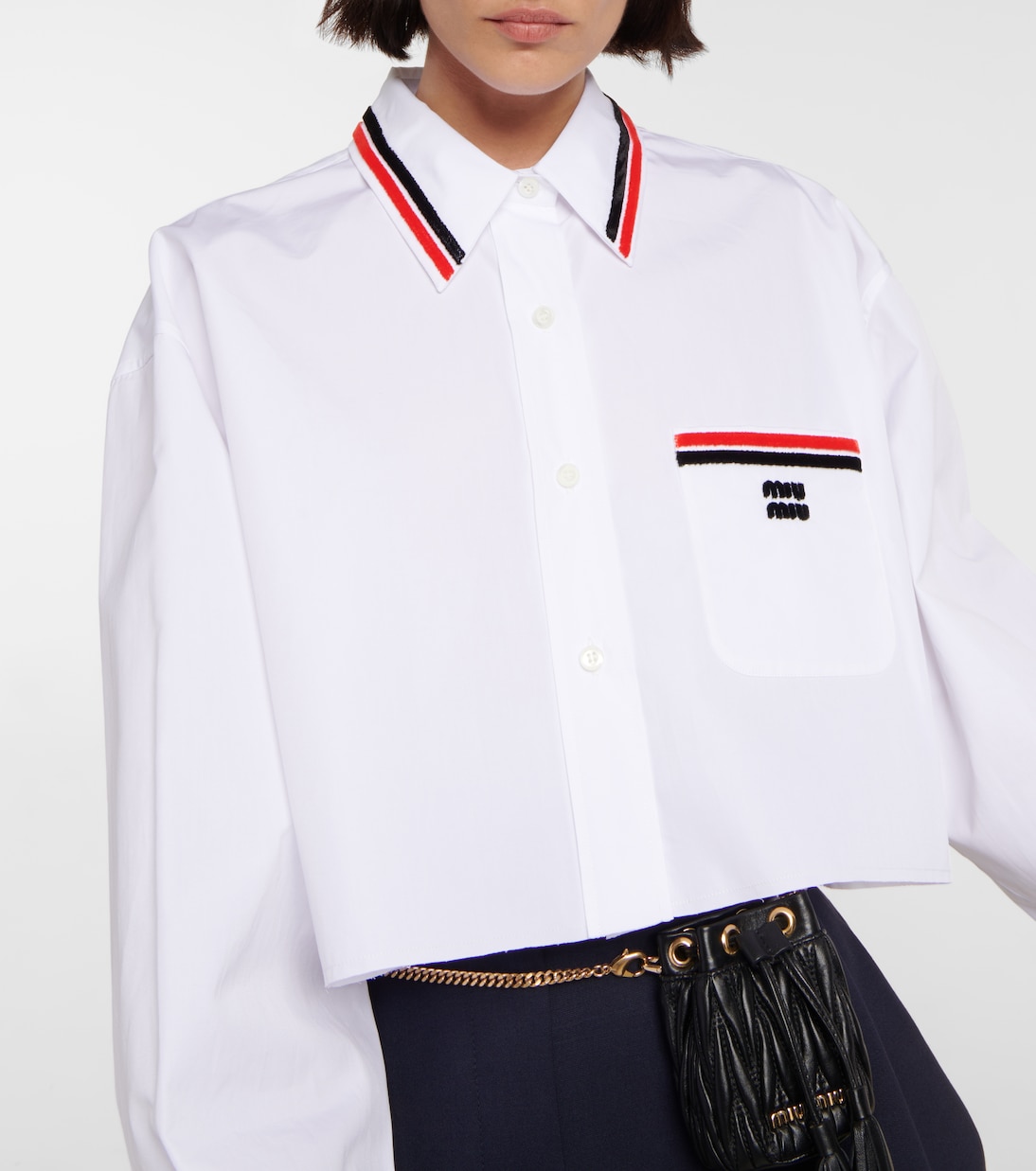 Cotton poplin crop shirt in white - Miu Miu | Mytheresa