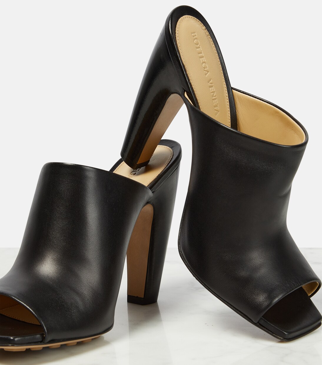 Peep toe high heel mules deals