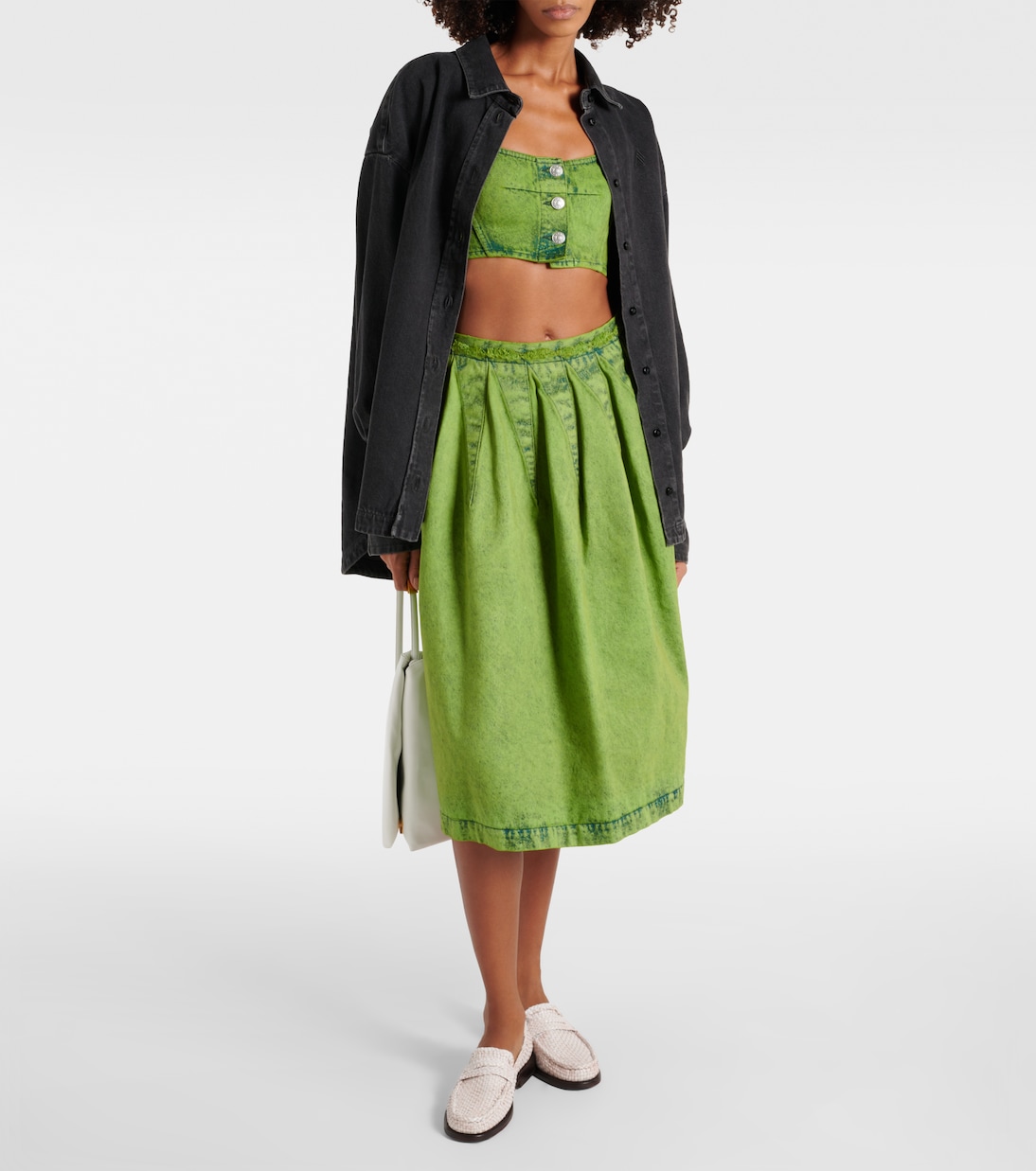 Pleated denim midi skirt | Marni