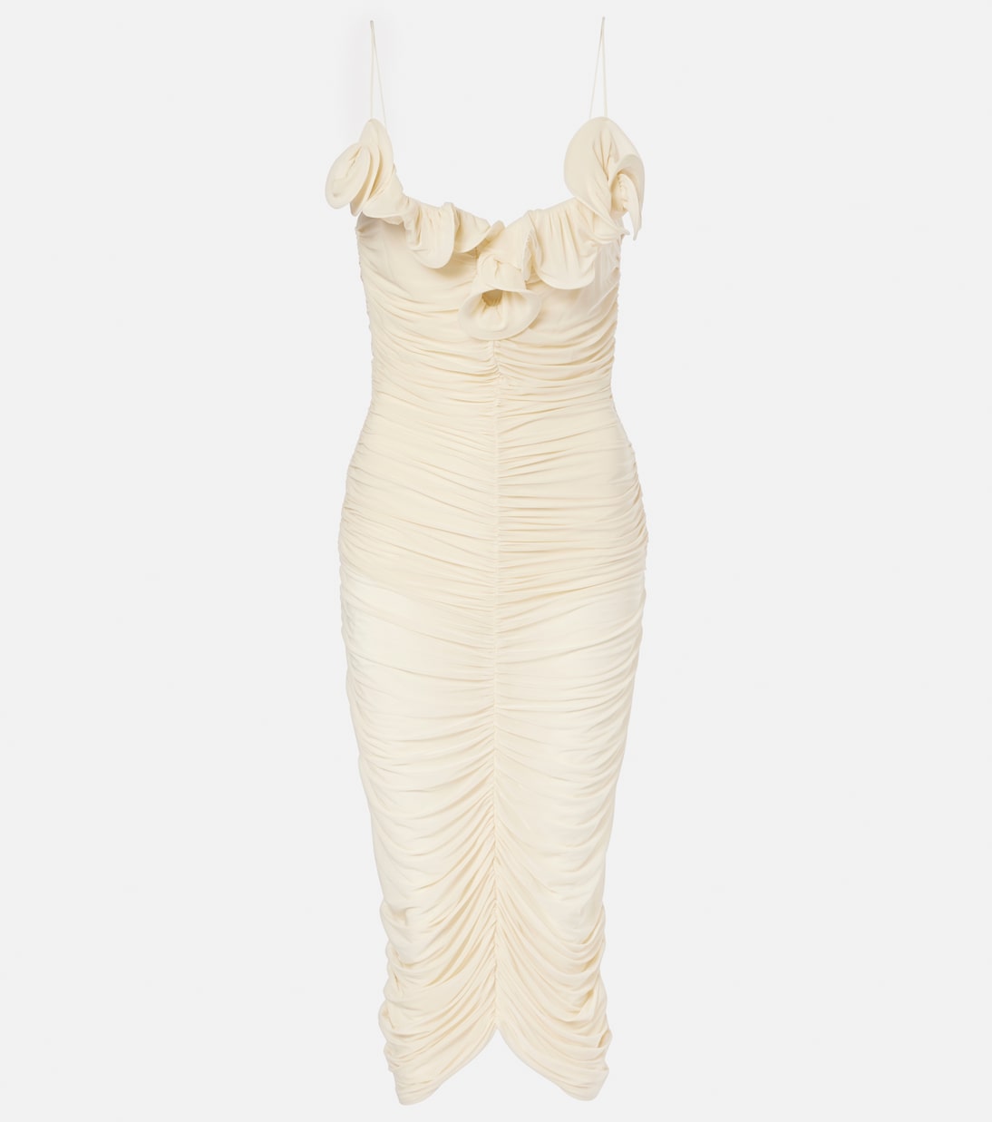 Semi sheer ruched jersey midi dress in beige Magda Butrym Mytheresa
