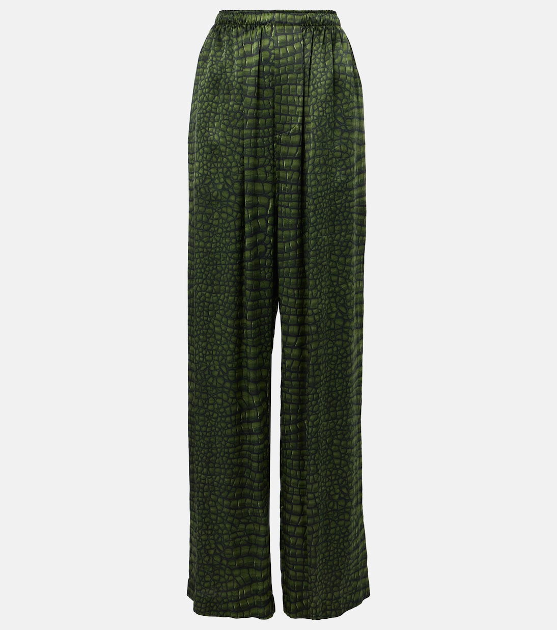 Pantaloni a gamba larga in raso di seta con stampa | Balenciaga