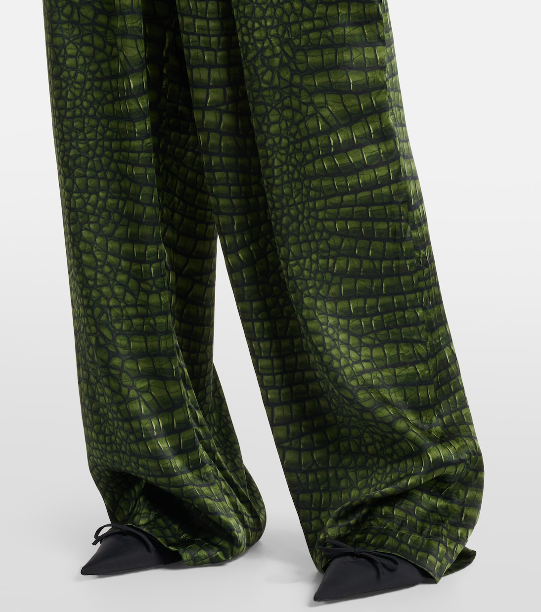 Pantaloni a gamba larga in raso di seta con stampa | Balenciaga