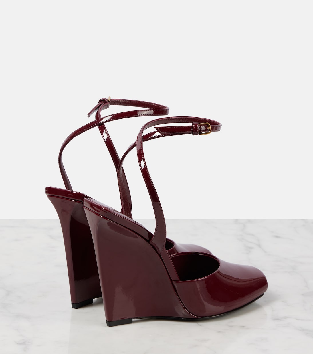 La Scandale 110 patent leather wedge sandals in burgundy Saint Laurent Mytheresa
