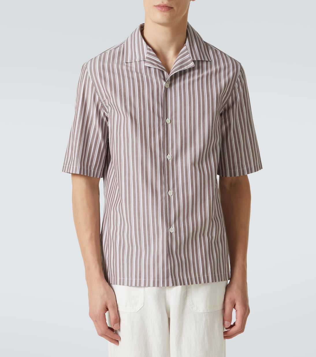 Camicia bowling in lino a righe | Brunello Cucinelli