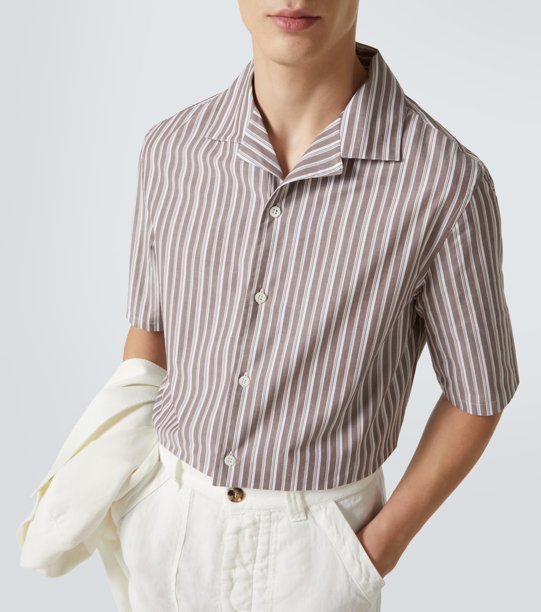 Camicia bowling in lino a righe | Brunello Cucinelli