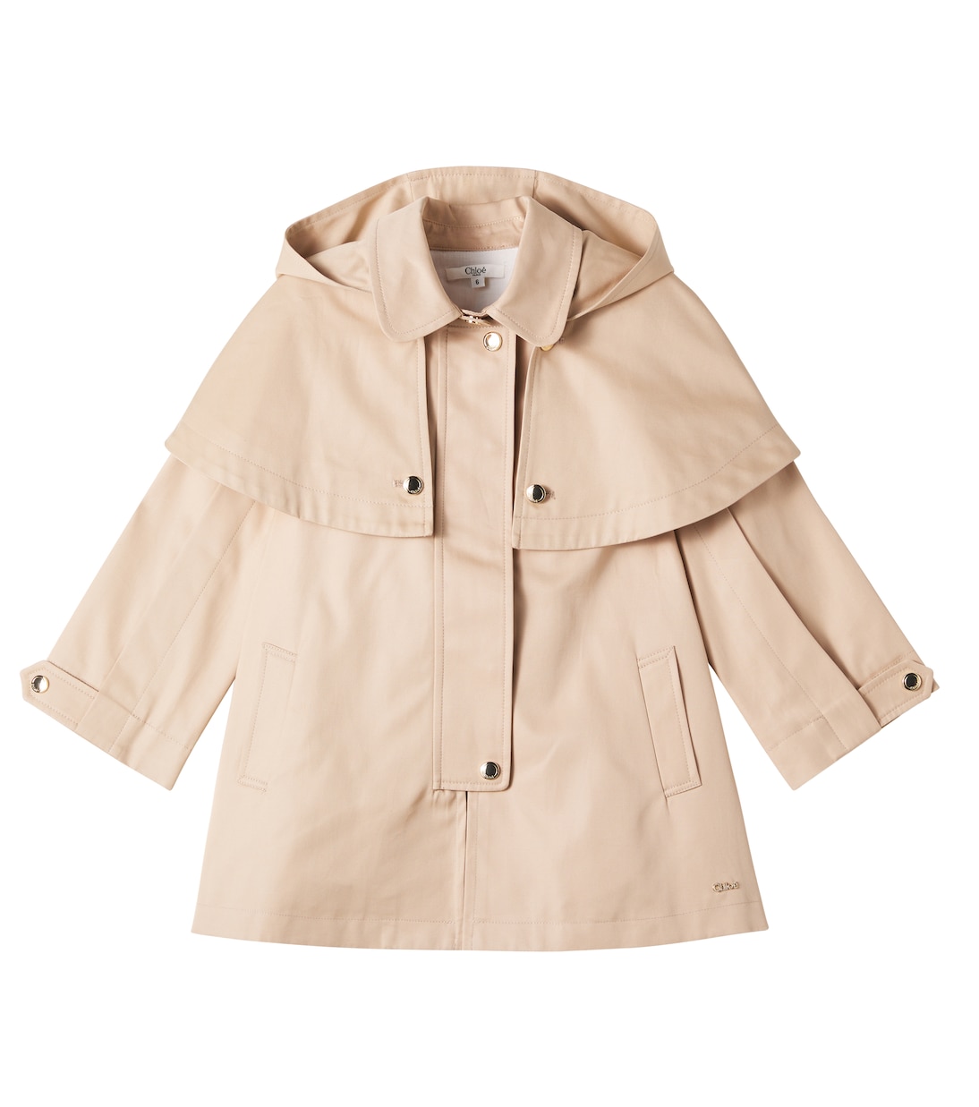 Caped cotton gabardine trench coat | Chloé Kids