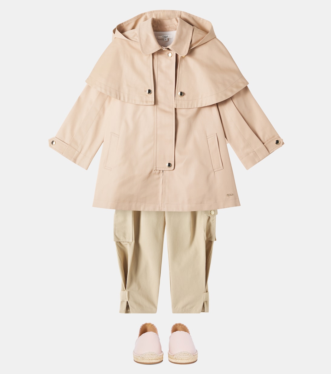 Caped cotton gabardine trench coat | Chloé Kids