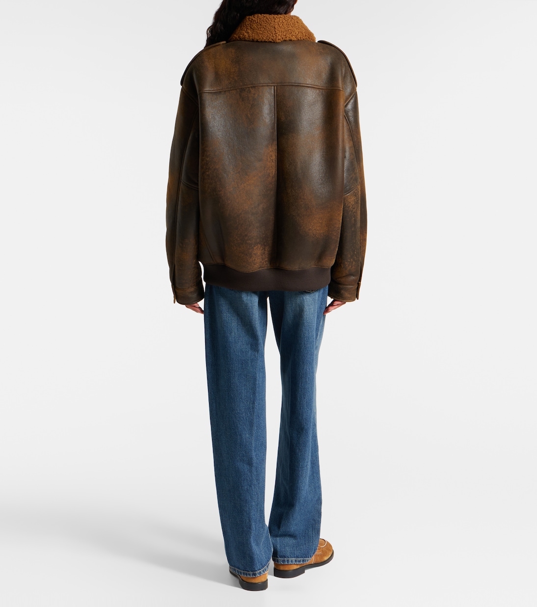 Shearling-trimmed leather blouson jacket | Miu Miu