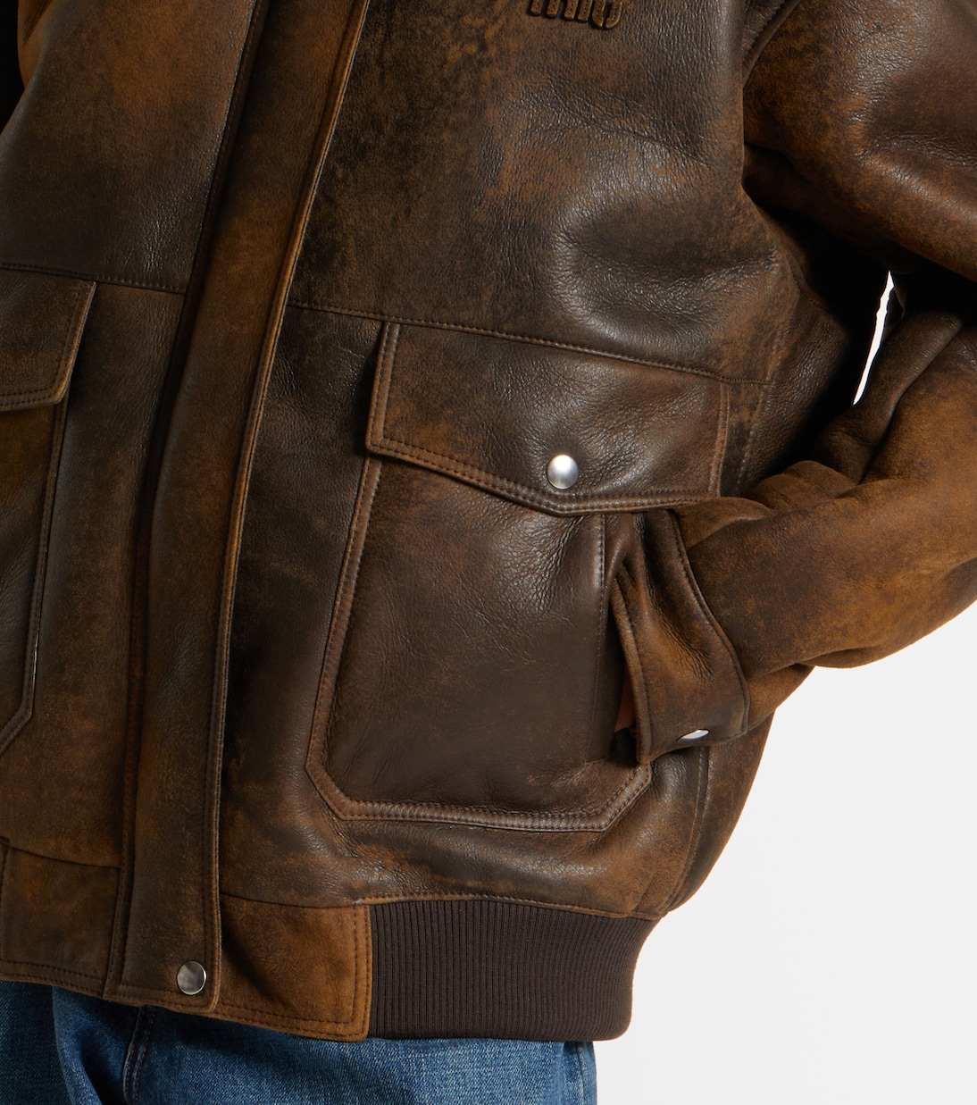 Shearling-trimmed leather blouson jacket | Miu Miu
