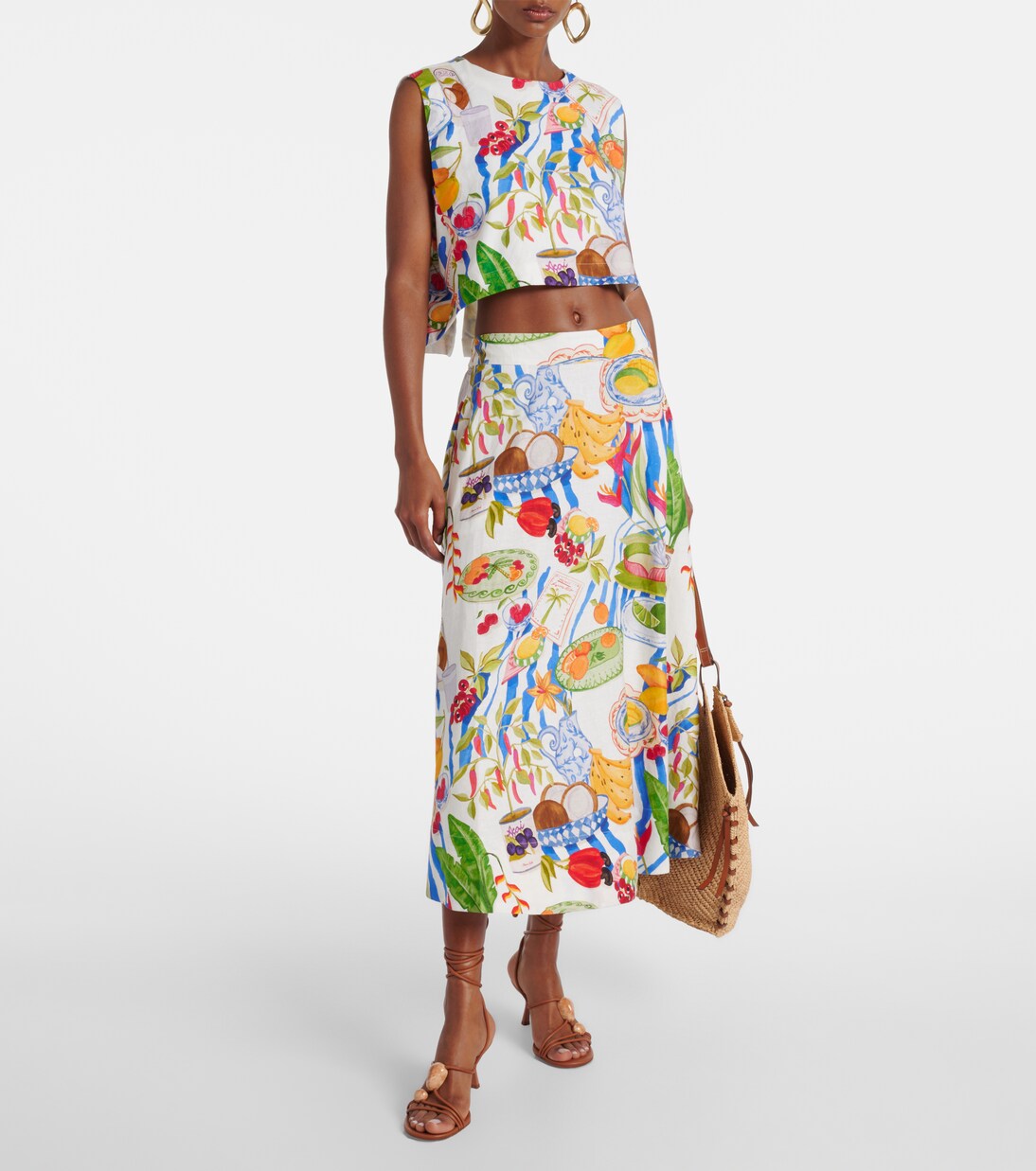 Printed linen-blend crop top | Farm Rio