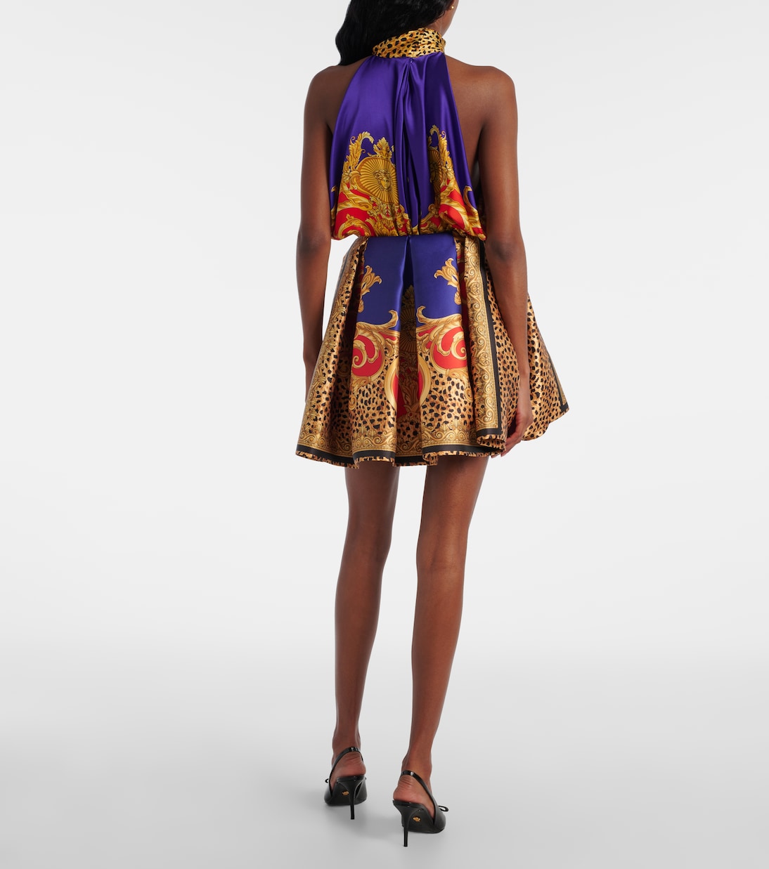 Pleated printed satin miniskirt | Versace