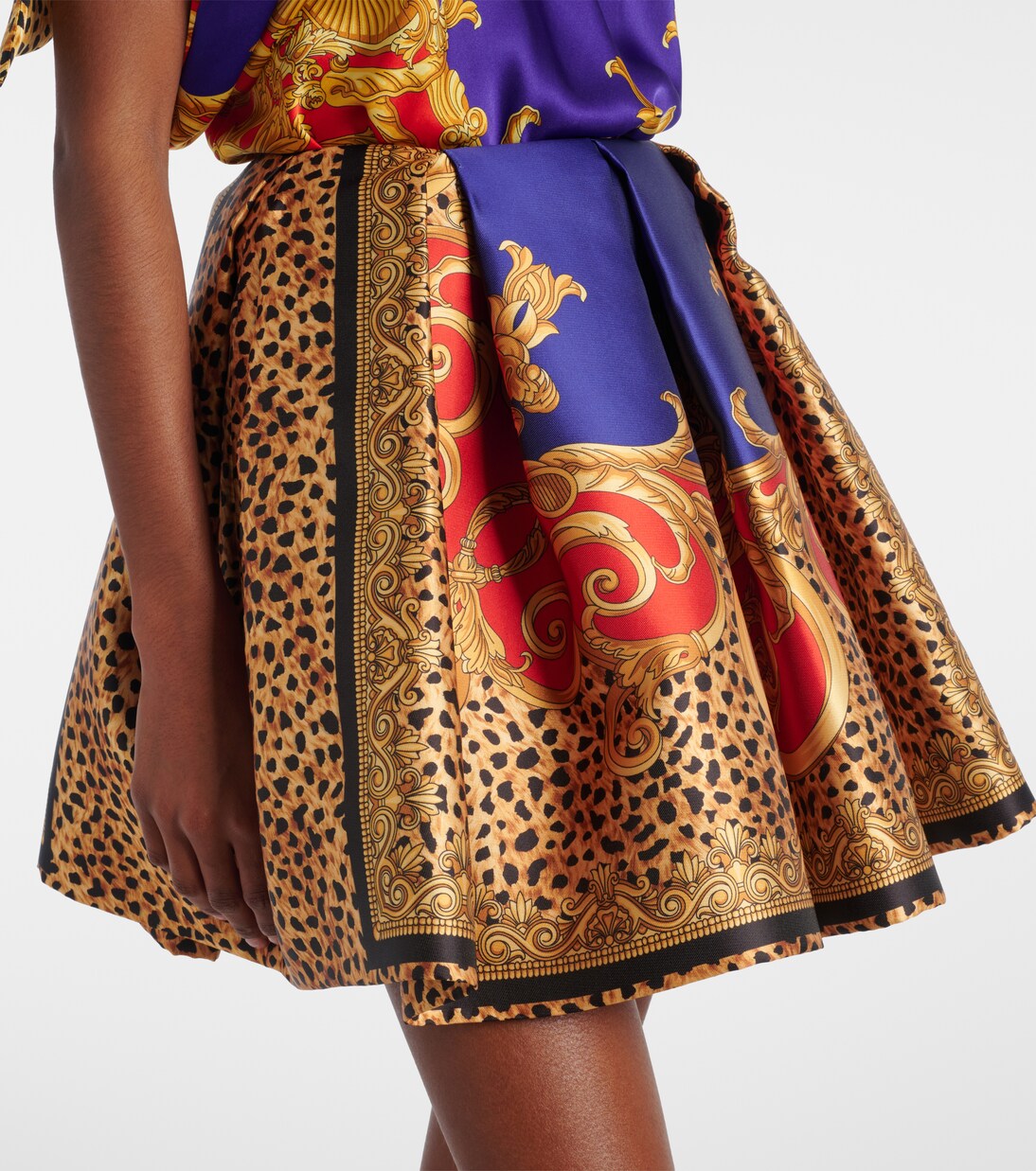Pleated printed satin miniskirt | Versace