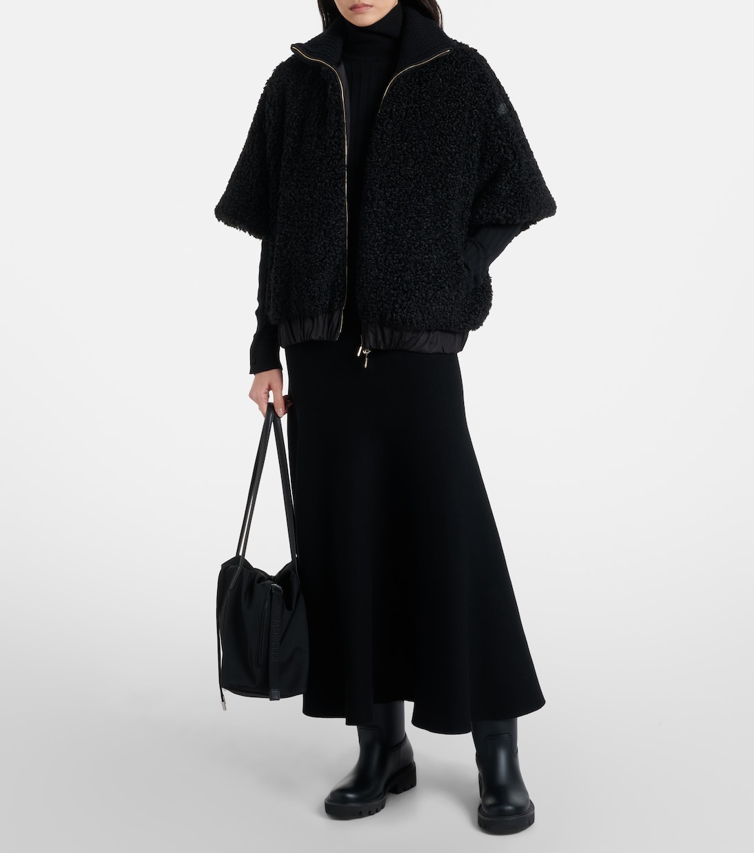 Reversible leather-trimmed cape | Moncler