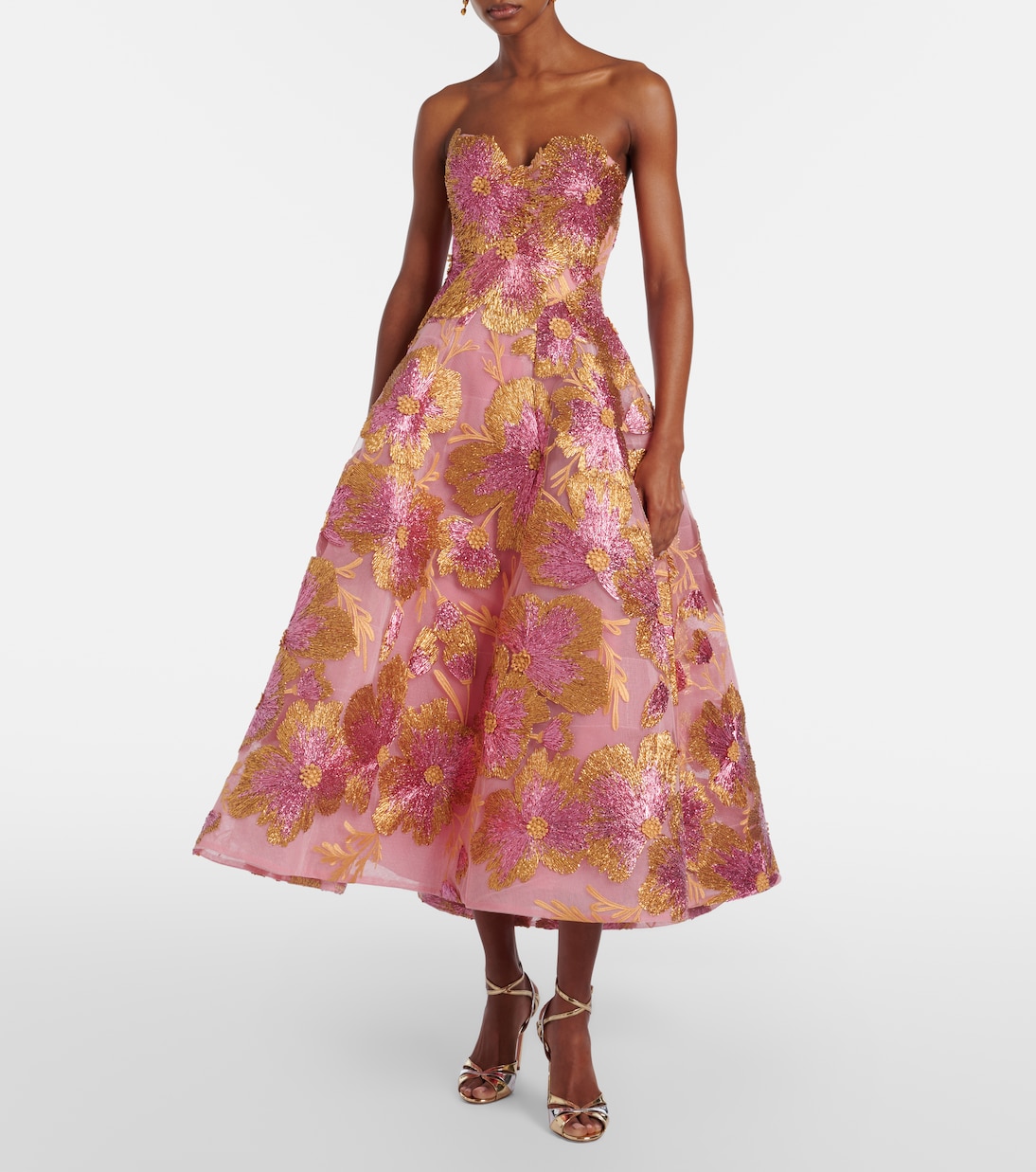Embroidered raffia-blend midi dress | Monique Lhuillier