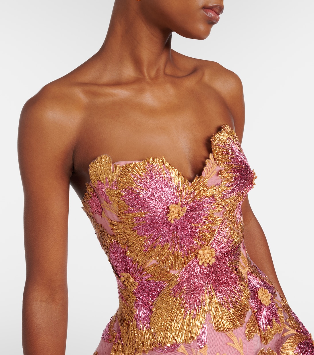 Embroidered raffia-blend midi dress | Monique Lhuillier