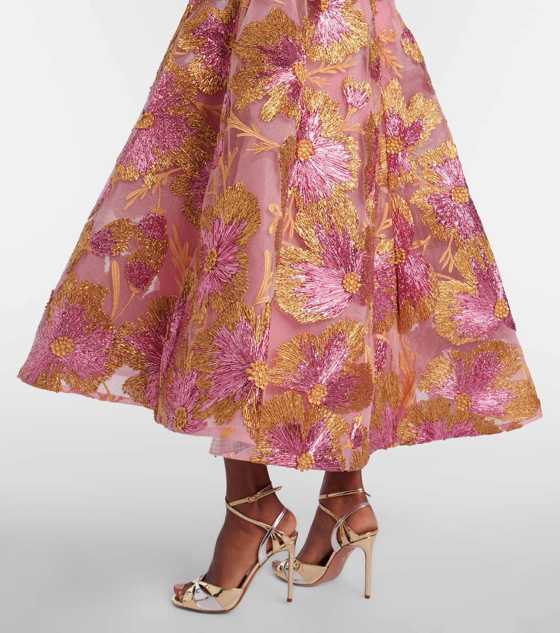 Embroidered raffia-blend midi dress | Monique Lhuillier