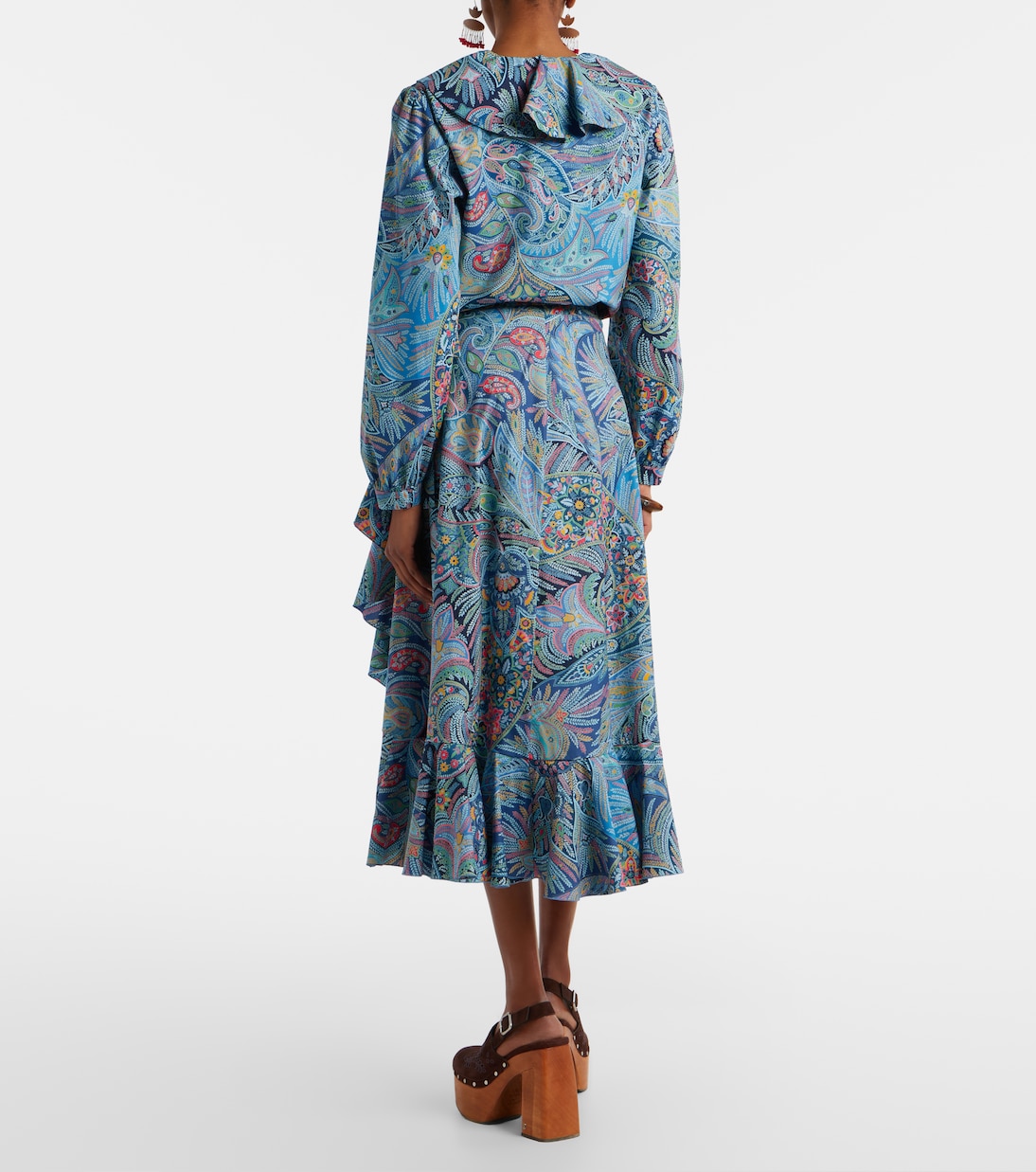 Printed ruffled cotton-blend midi skirt | Etro