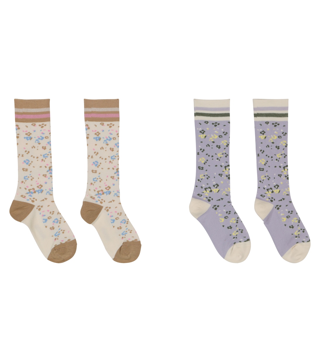 2 paires de chaussettes en coton mélangé à fleurs | Paade Mode