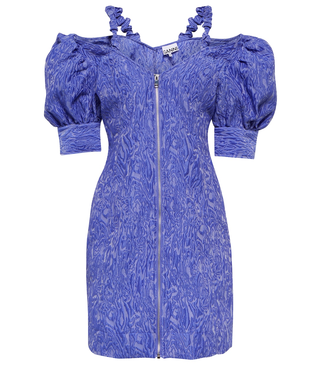 Jacquard puff-sleeve minidress | Ganni