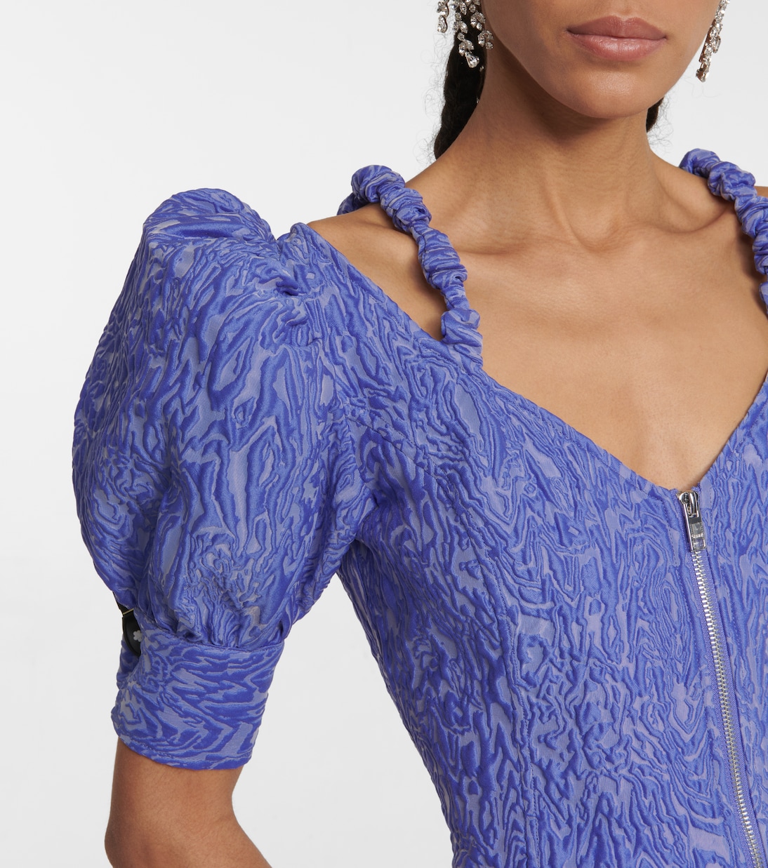 Jacquard puff-sleeve minidress | Ganni