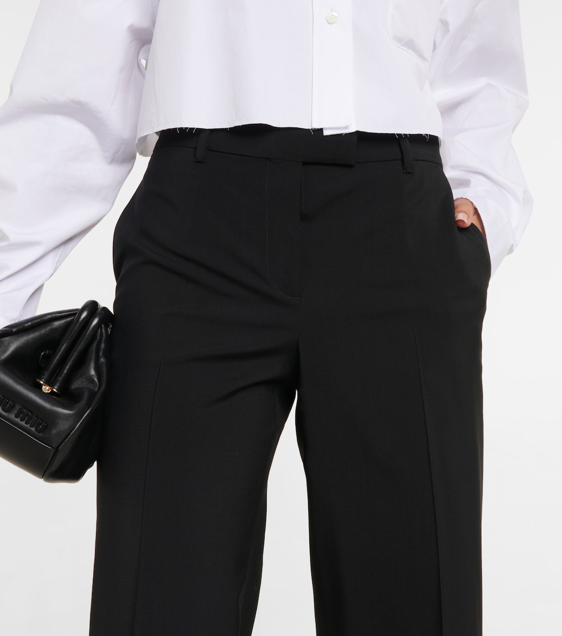 Pantaloni Dritti in Tessuto Misto Lana Miu Miu per Giovani Stilisti