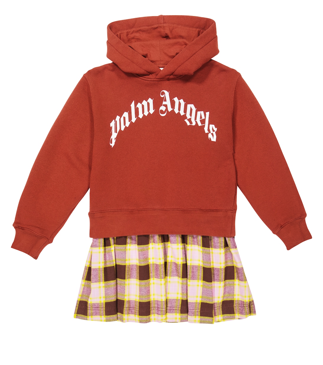 Abito in cotone a quadri con cappuccio | Palm Angels Kids