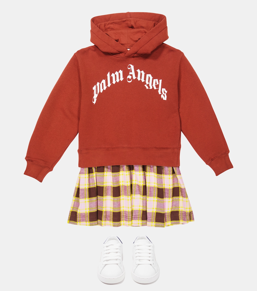 Abito in cotone a quadri con cappuccio | Palm Angels Kids