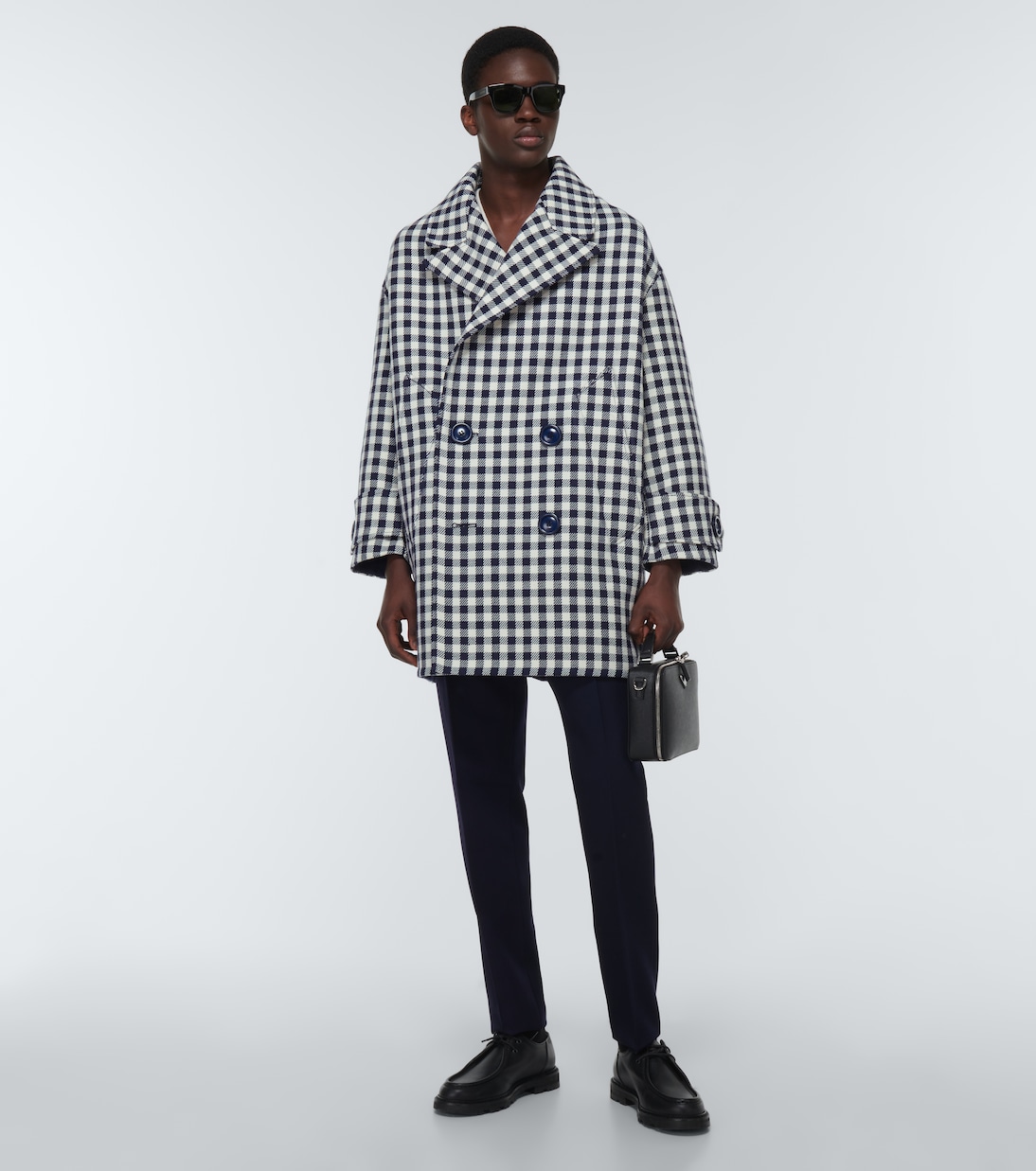 Oversized houndstooth wool coat in blue Ami Paris Mytheresa