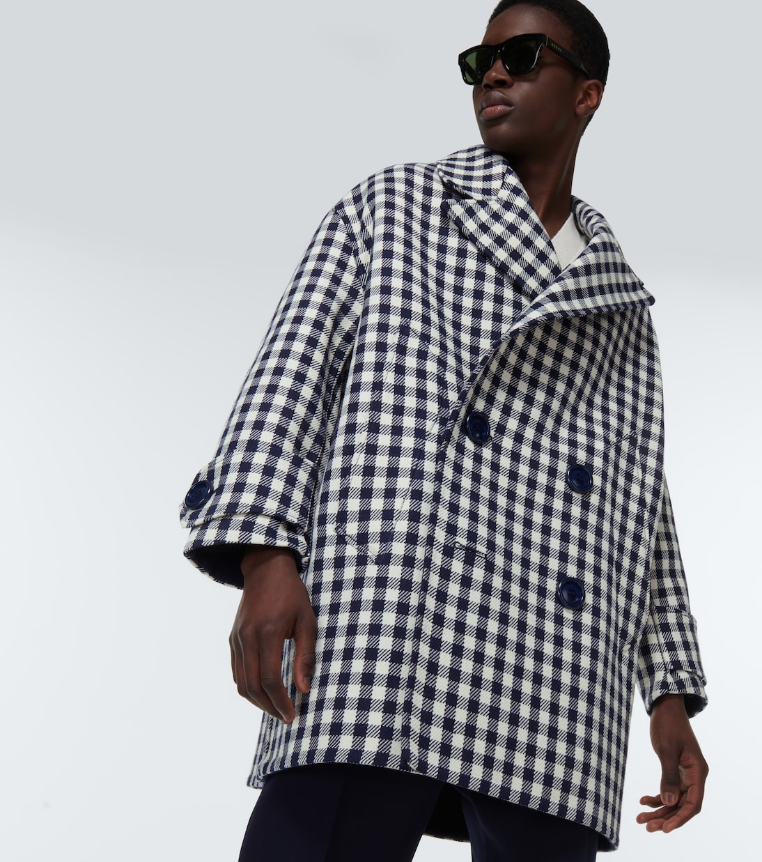 Oversized houndstooth wool coat in blue Ami Paris Mytheresa
