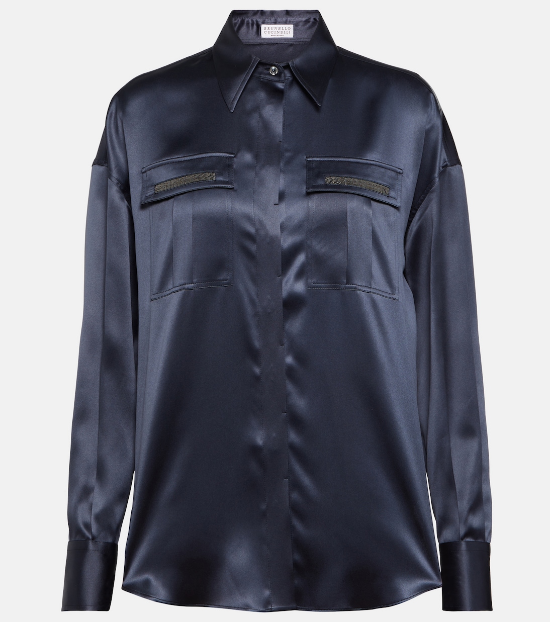 Embellished satin shirt | Brunello Cucinelli