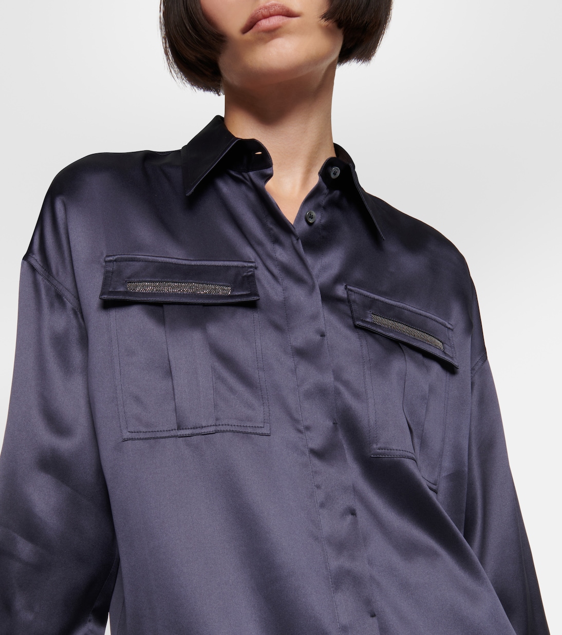 Embellished satin shirt | Brunello Cucinelli
