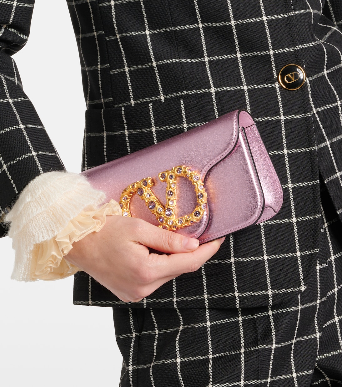 Locò Small metallic leather shoulder bag | Valentino Garavani