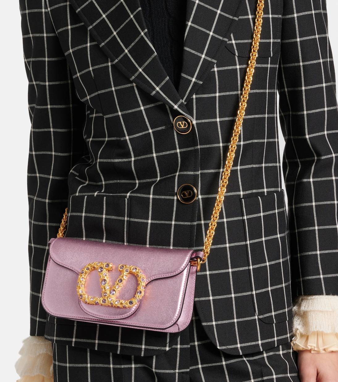 Locò Small metallic leather shoulder bag | Valentino Garavani