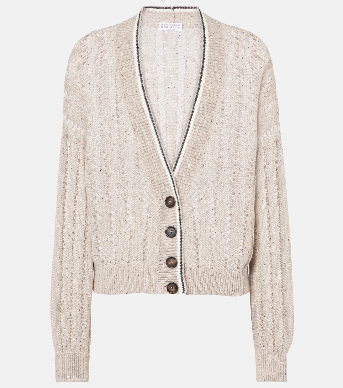 Cardigan in misto lino a righe | Brunello Cucinelli