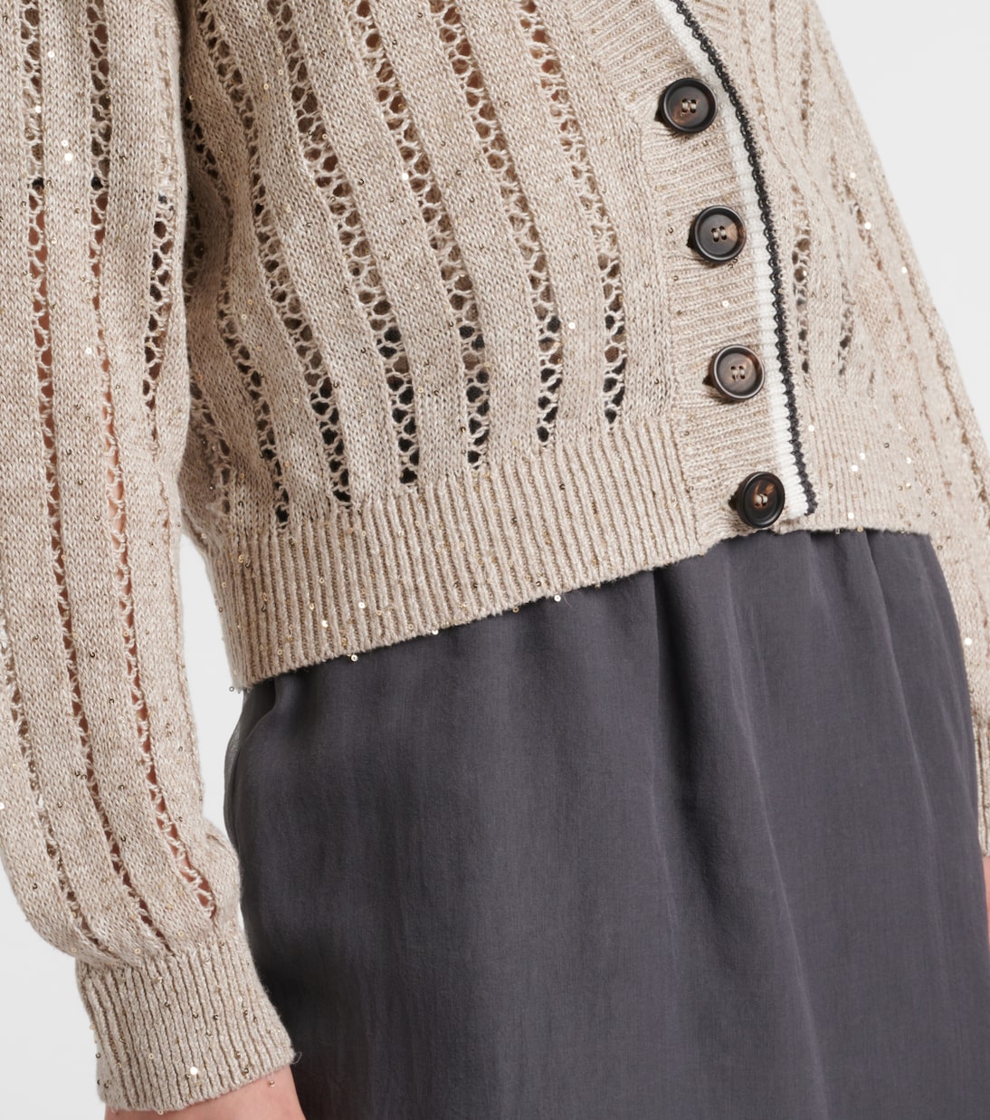 Cardigan in misto lino a righe | Brunello Cucinelli