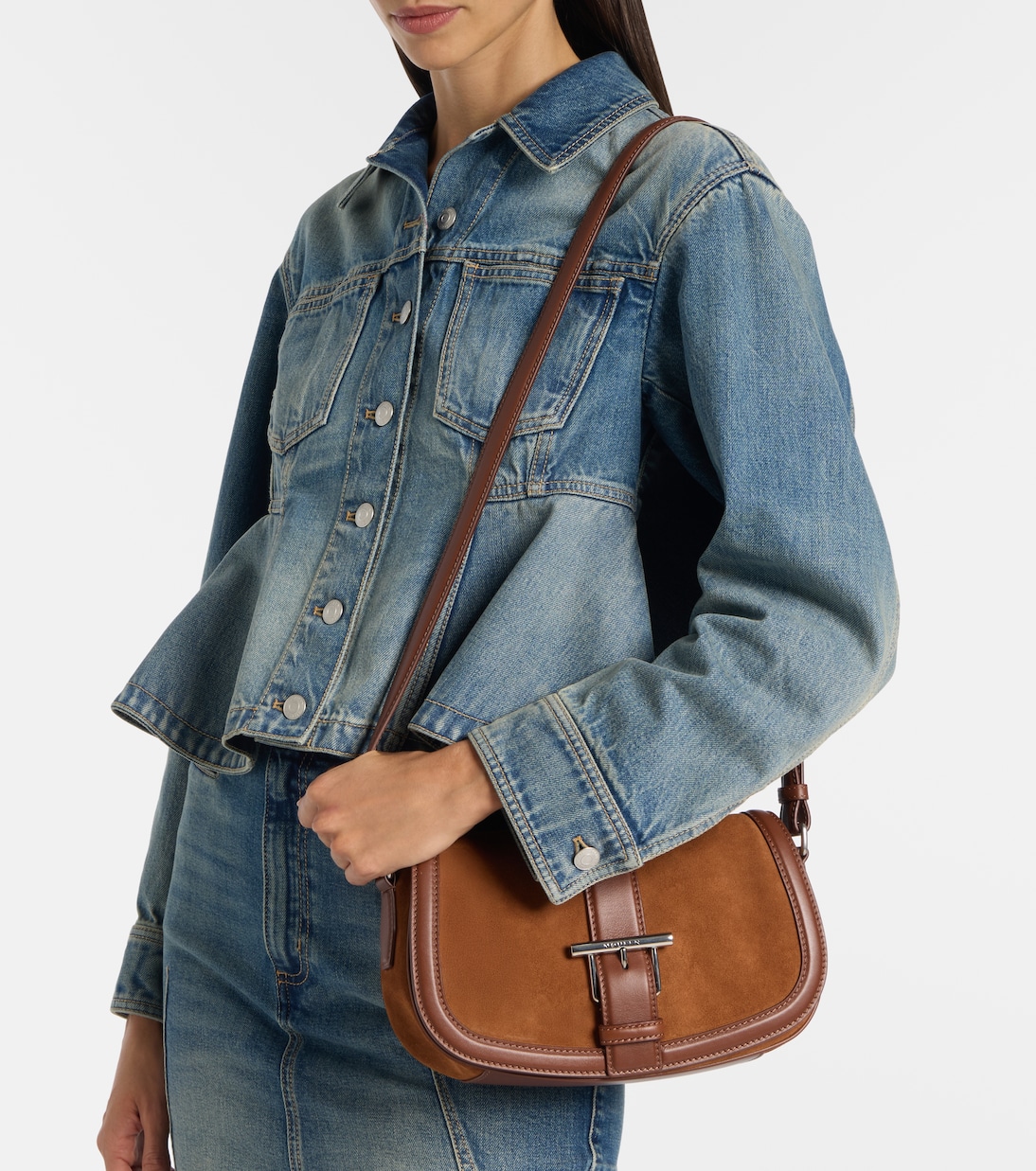 Borsa a tracolla T-Bar Small in suede | McQueen