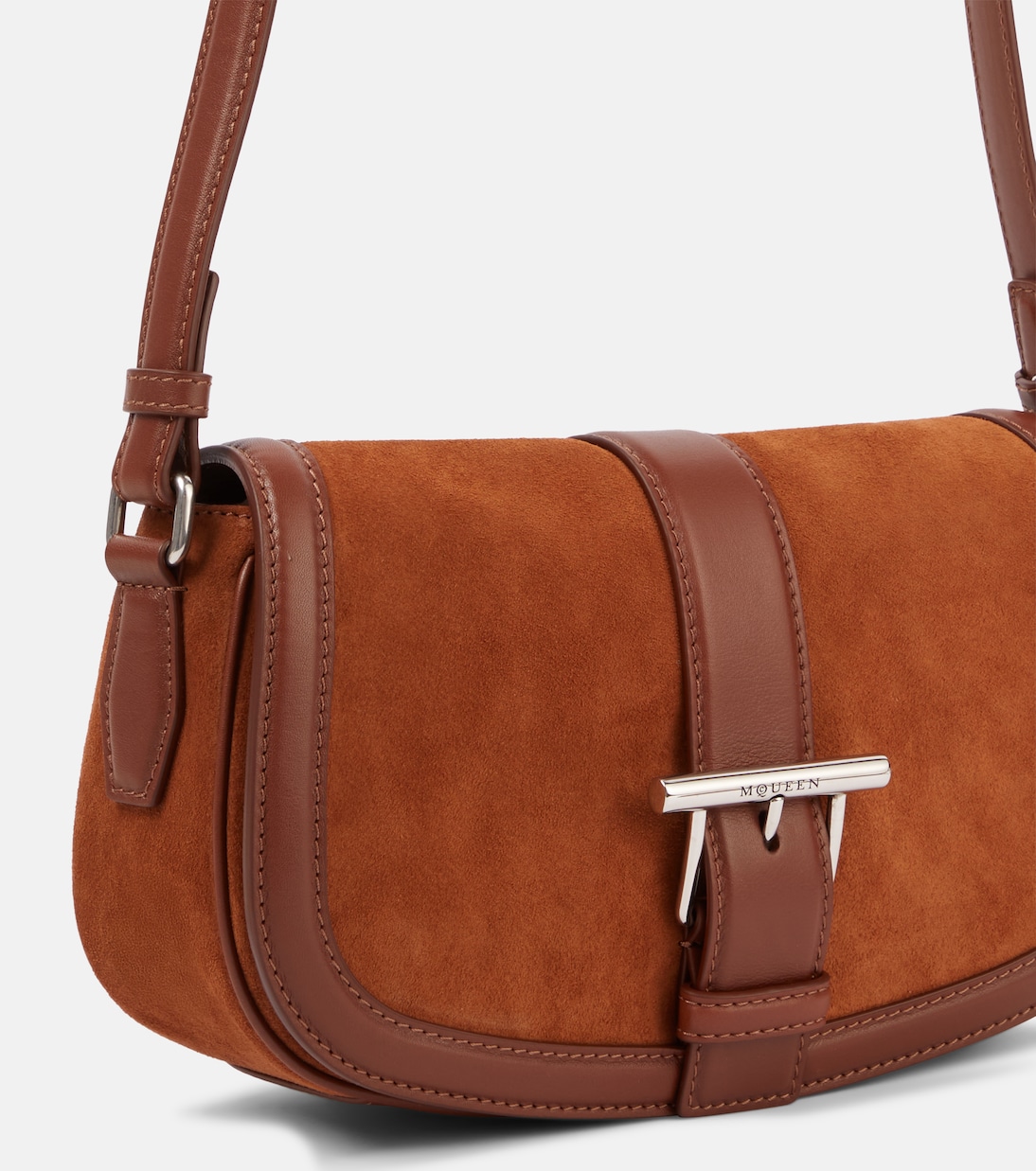 Borsa a tracolla T-Bar Small in suede | McQueen