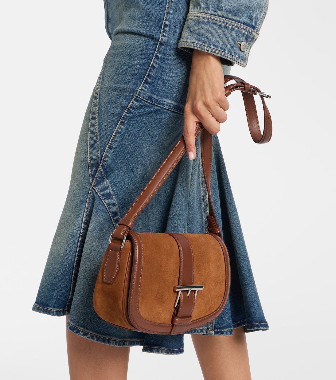 Schultertasche T-Bar Small aus Veloursleder | McQueen