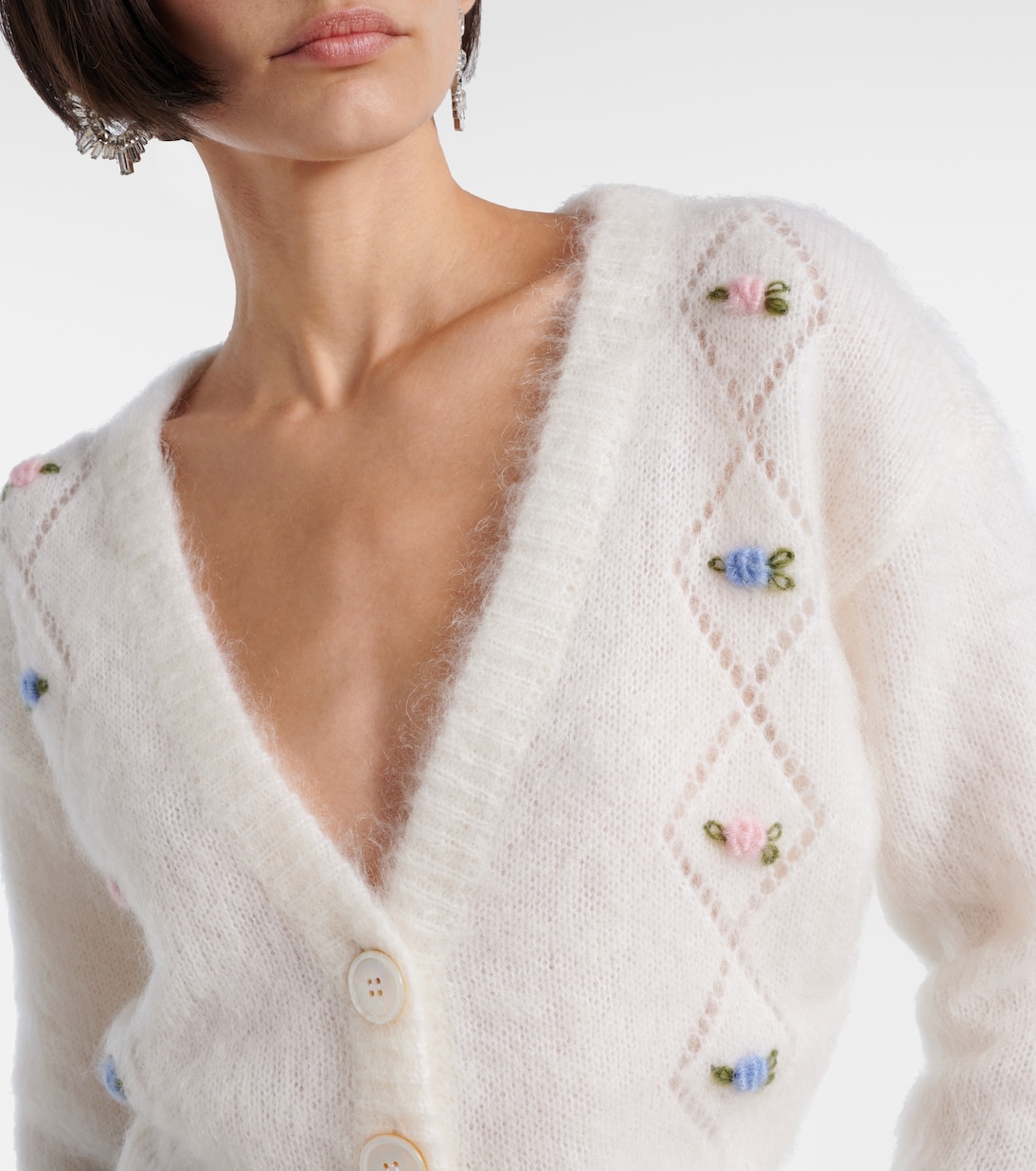 Cardigan brodé en mohair mélangé  | Alessandra Rich