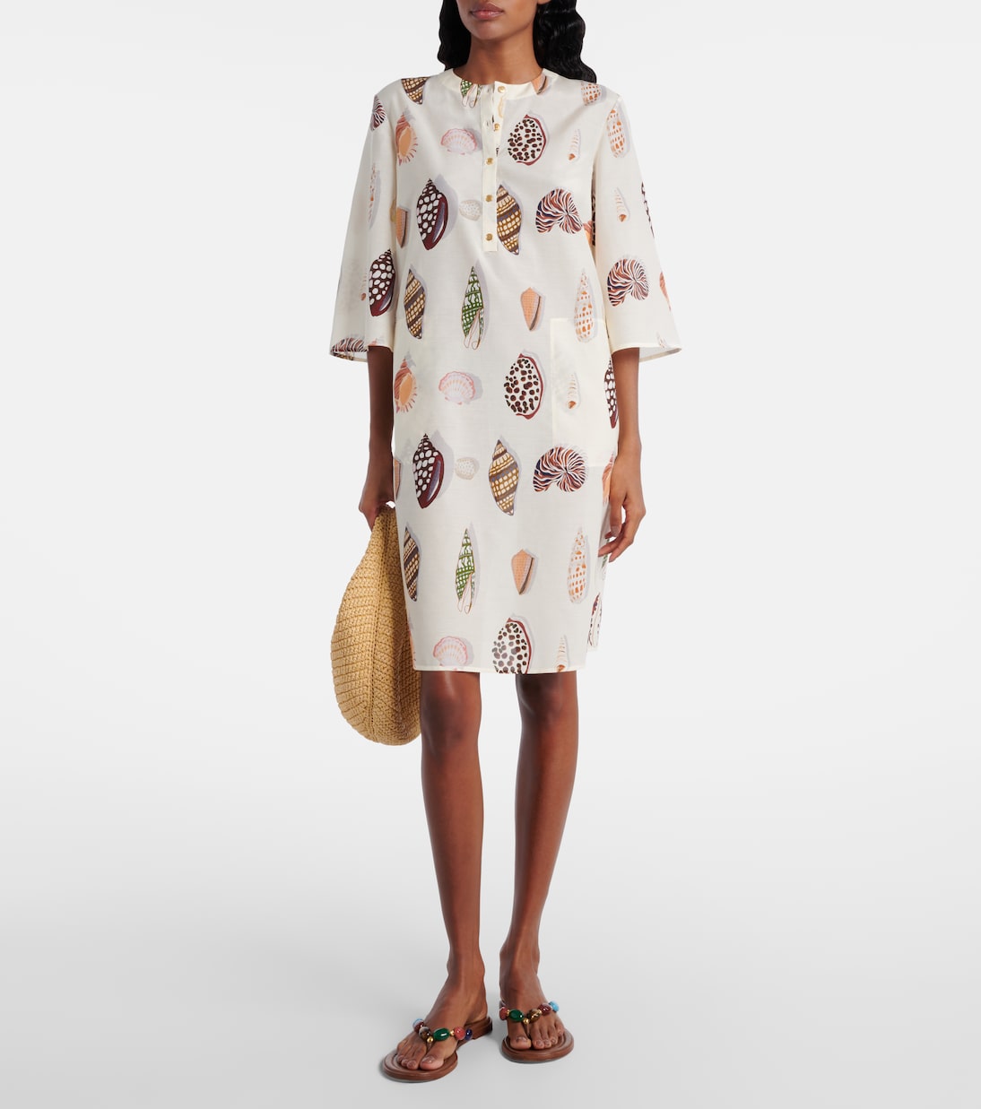 Abito corto Creme in cotone e seta con stampa | Eres