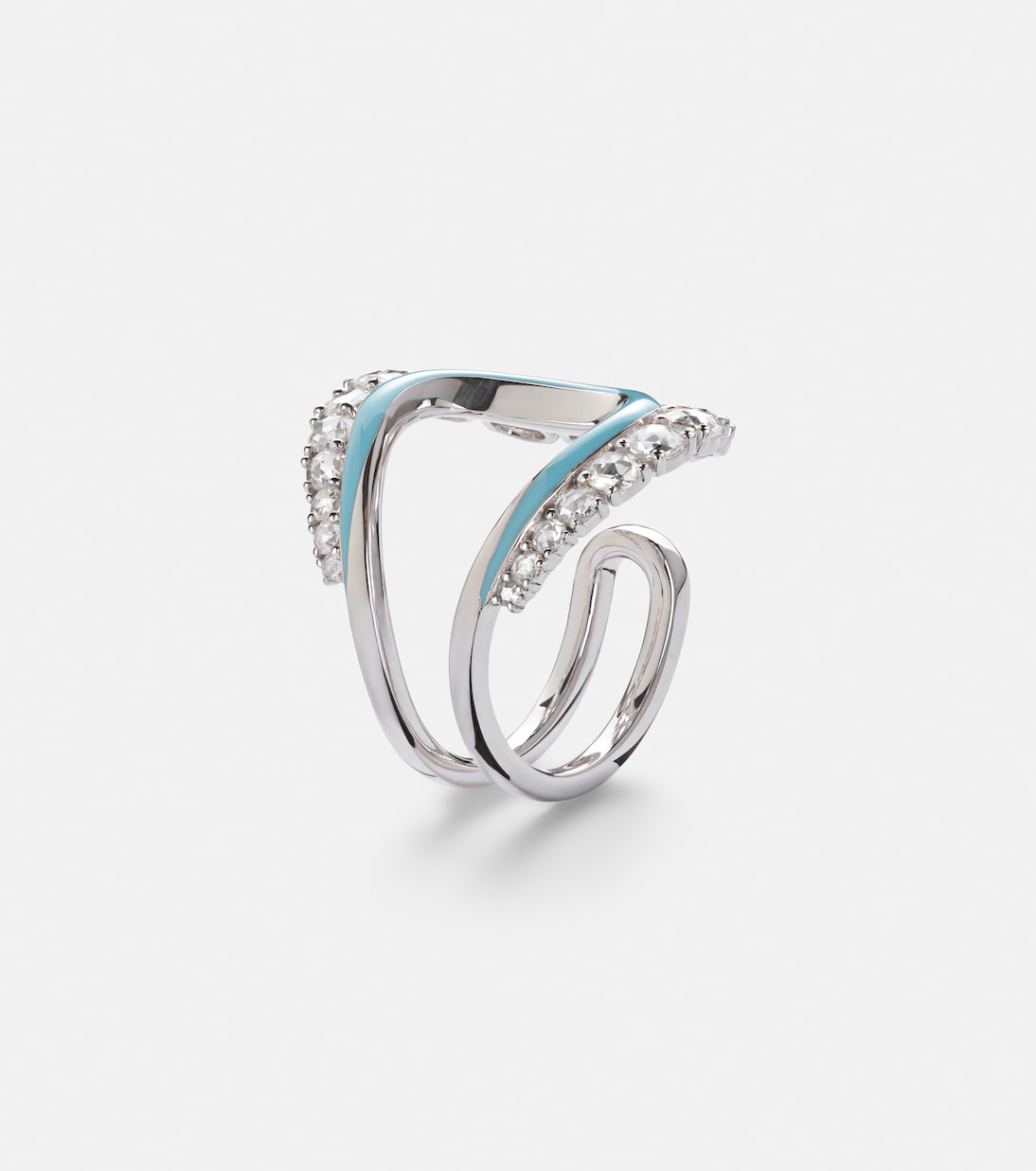 Moonlight 18kt white gold ring with diamonds and enamel | Kamyen