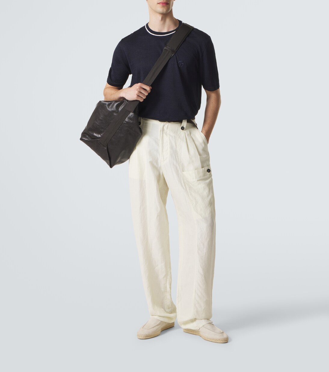 Logo linen and silk T-shirt | Giorgio Armani