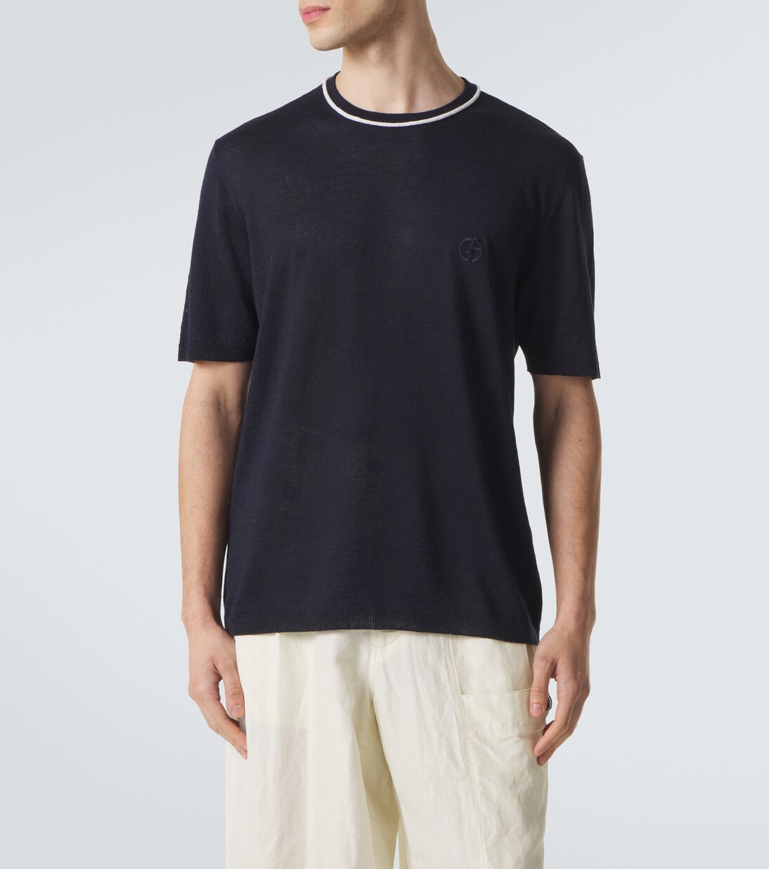 Logo linen and silk T-shirt | Giorgio Armani