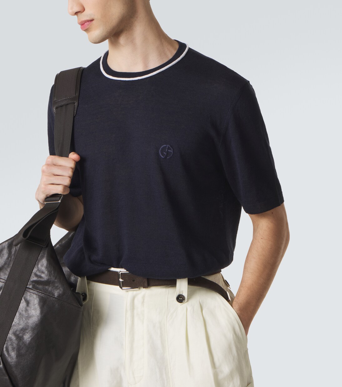 Logo linen and silk T-shirt | Giorgio Armani
