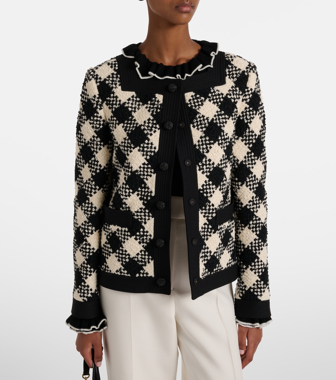 Chaqueta de tweed a cuadros con volantes | Valentino
