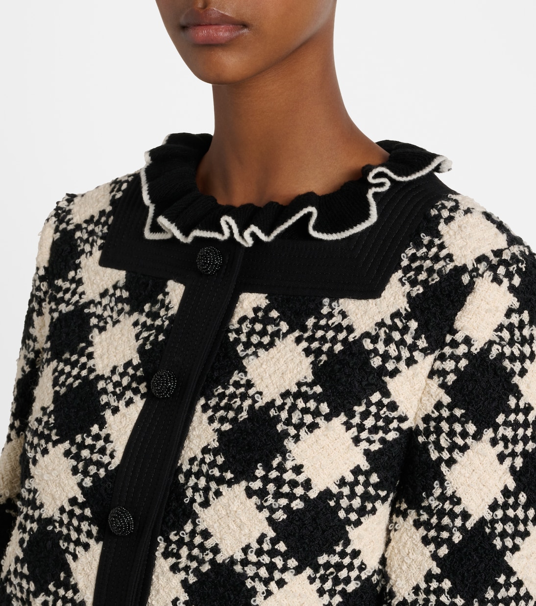 Chaqueta de tweed a cuadros con volantes | Valentino