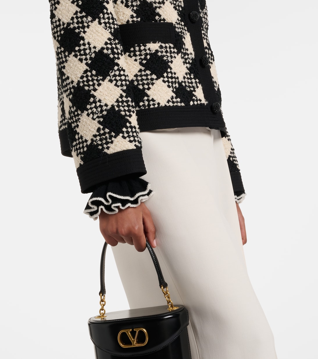 Chaqueta de tweed a cuadros con volantes | Valentino