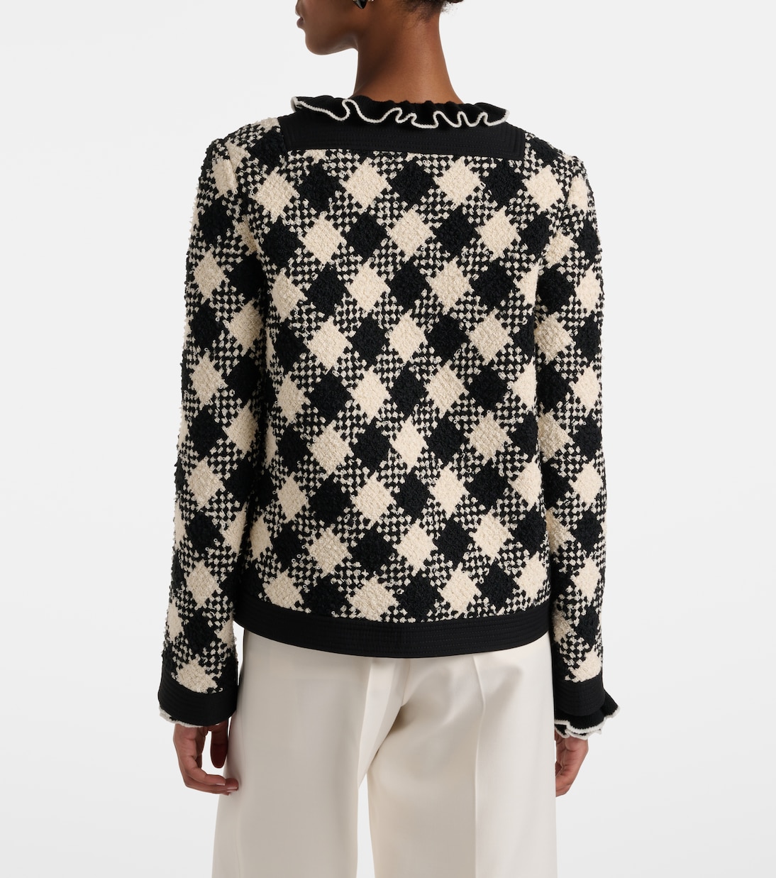 Chaqueta de tweed a cuadros con volantes | Valentino