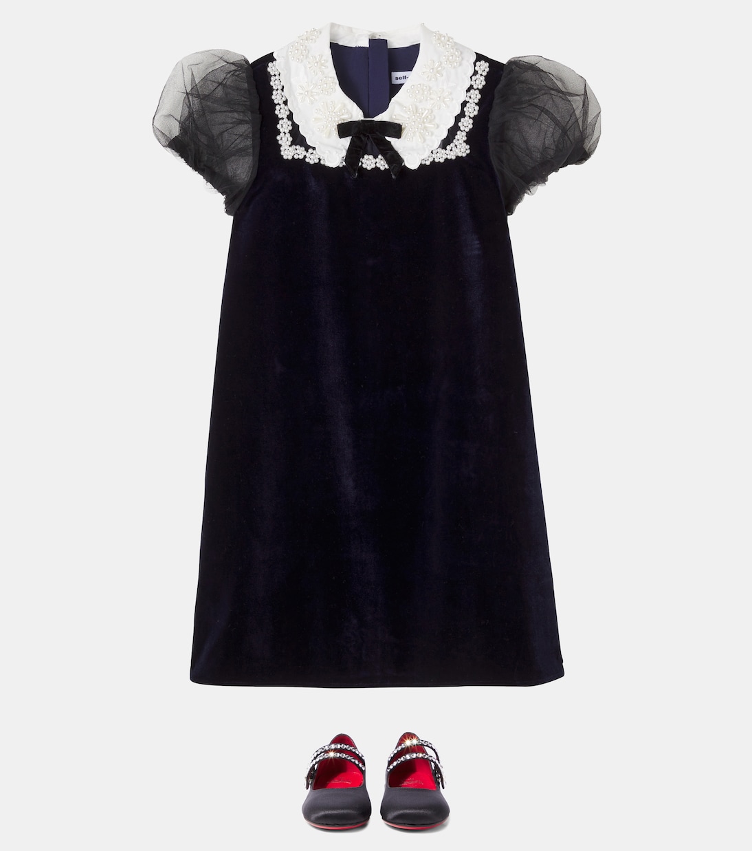 Robe à ornements en velours et tulle | Self-Portrait Kids