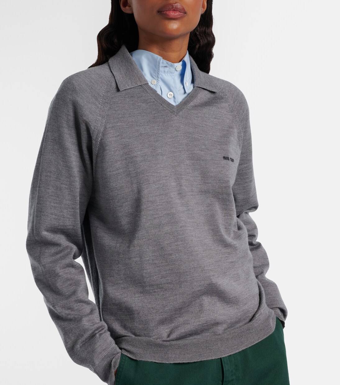 Logo virgin wool polo sweater | Miu Miu